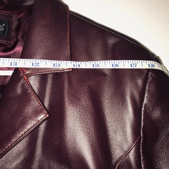 Vintage 90s Women Oscar Piel Dark Burgundy Genuine 100% Leather Jacket Coat 2XL - Picture 9 of 13